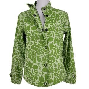 Coldwater Creek Womens Green Floral Print Snap Front Jacket Sz Small 100% Cotton